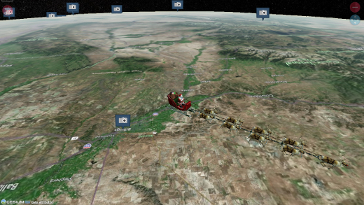 米北西部・モンタナ州上空を航行中の様子（NORAD Tracks Santa）